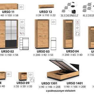 zestaw loft Urso 9 łóżko 140 z zagłówkiem szafkami nocnymi komplet