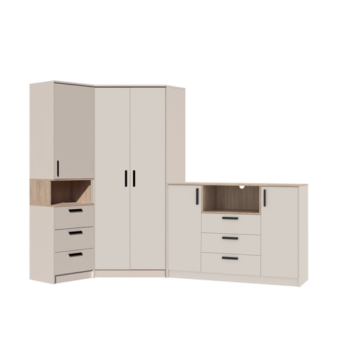 Schlafzimmermöbel-Set GRANT 38, geräumiger Eckkleiderschrank mit Bücherregal und Kommode für das Schlafzimmer, Jugendzimmer