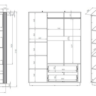 szafa 150 z lustrem szufladami półkami Urso 02 trzydrzwiowa garderoba loft lamele - frezowana dąb + czarny do pokoju sypialni