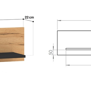 półka 110 ścienna Urso 12 wisząca nad komodę biurko łóżko dąb craft złoty czarny do pokoju sypialni korytarza