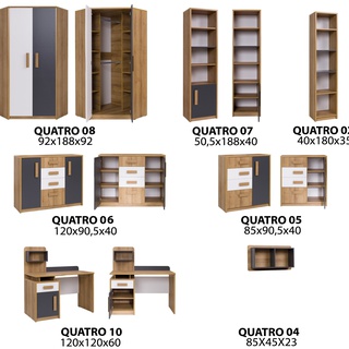 szafa 92 rogowa narożna z półkami drążkami Quatro 08 młodzieżowa
