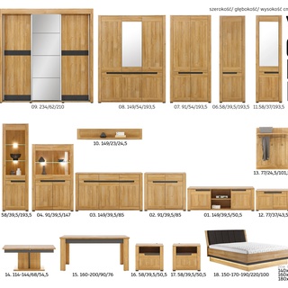 zestaw elegancki komplet York 1 komoda rtv szafka witryna ława dąb