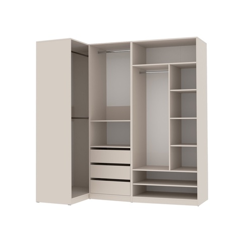 100 - 201 cm TRES P Eckkleiderschrank, Einlegeböden, Schubladen, Kleiderstangen