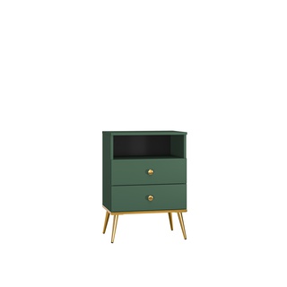 szafka 50 z szufladami na złotych nogach Forest 10 mała zielona stolik niska do pokoju salonu sypialni