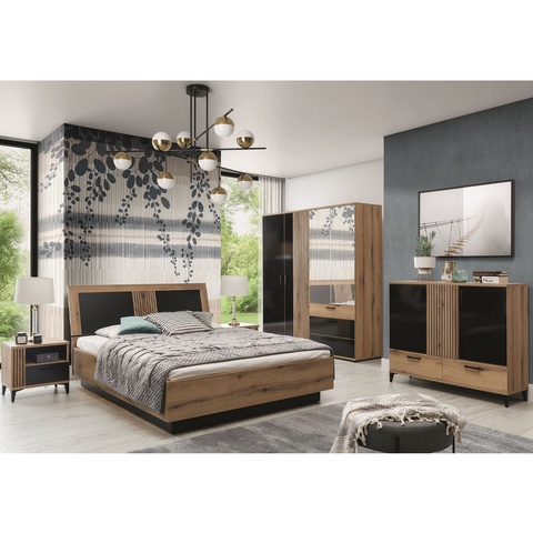 Zestaw sypialnia nowoczesna ARIS 5 łóżko szafa komoda foft czarna