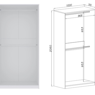 szafa 100 wysoka bez drzwi Tres 01/1N z nadstawką wnękowa z drążkami