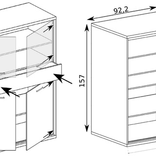 zestaw Mediolan 4 witryna szafka rtv komoda ława do salonu pokoju