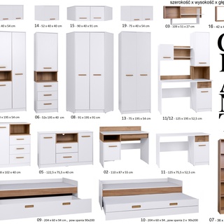 zestaw narożna garderoba Grant 34 wysoka duża półki szuflady drążki