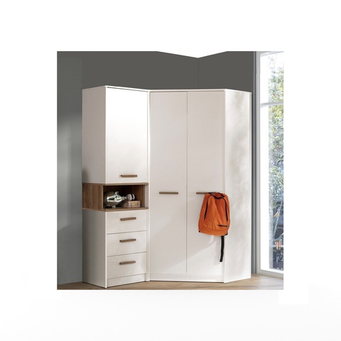 Grant Set 15N - Eckschrank 91x195x143 cm, Bücherregal - Eckgarderobe mit Kleiderstangen und Einlegeböden