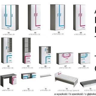 zestaw mebli dla dziewczynki chłopca Apetito Bis 2 z biurkiem róż turkus