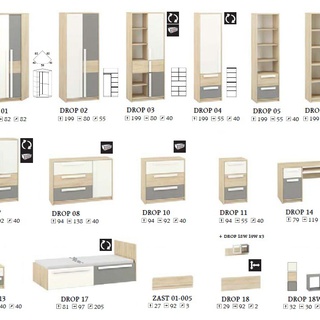zestaw młodzieżowy Drop 7 z biurkiem komodą regałem komplet mebli