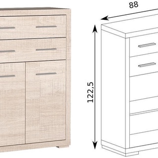 komoda 88 wysoka z szufladami Vegas 07 szafka dwudrzwiowa jasna