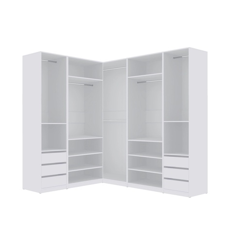 191 - 240 cm TRES S Eckkleiderschrank, Einlegeböden, Schubladen, Kleiderstangen