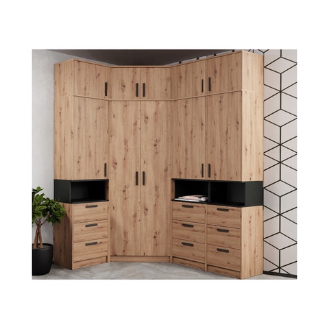 Zestaw narożna garderoba GRANT 34 wysoka duża półki szuflady drążki