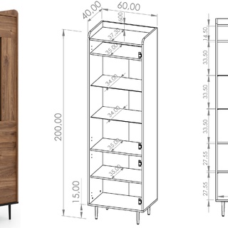 zestaw mebli loft industrialnych Vasina E na nóżkach komoda witryna szafka z barkiem dąb brandy castello do salonu pokoju