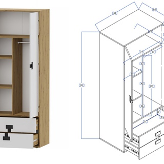 szafa 80 dwudrzwiowa Index 01 ubraniowa szuflady półki drążek połysk