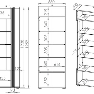 witryna 65 wąska gablota Adagio 02L przeszklony słupek regał