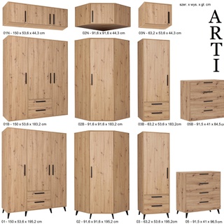 szafa 150 trzydrzwiowa na nóżkach ARTI 01 duża z półkami szufladami
