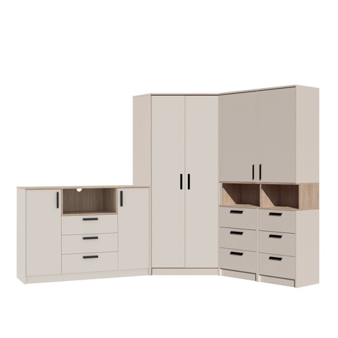 Eck-Kleiderschrank-Set GRANT 36, Schrank-Set mit Bücherschrank und Kommode