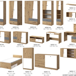regał 40 z szufladami półkami Nero 05 wąski słupek z szafką do pokoju