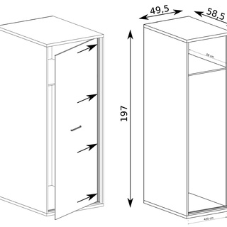 szafa 49 ,5 wąska mała Mediolan 02 ubraniowa jednodrzwiowa słupek