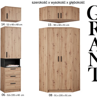 zestaw narożna rogowa garderoba Grant 15 duża szafa regał komplet