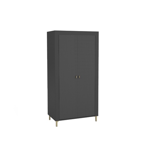 Mossa 01 eleganter zweitüriger Kleiderschrank mit Kleiderstange und Einlegeböden schwarz+Eiche Whisky FLur Schlafzimmer