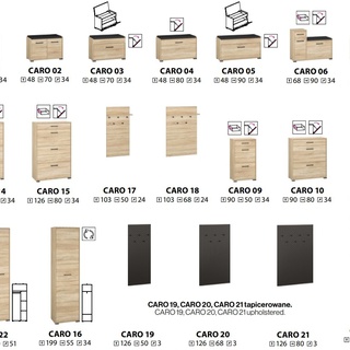 wieszak 68 panel na ścianę Caro 18 z wieszakami sonoma do poczekalni