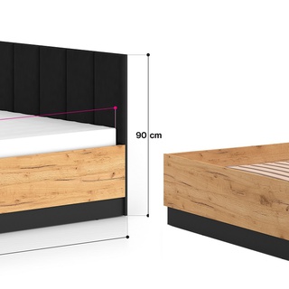 łóżko 160x200 sypialniane Urso 1402 loft z zagłówkiem tapicerowanym 160 dąb craft złoty czarny do sypialni