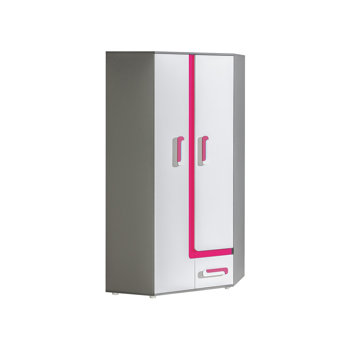 szafa 90 narożna Apetito Bis 02 rogowa dla dzieci biały róż turkus