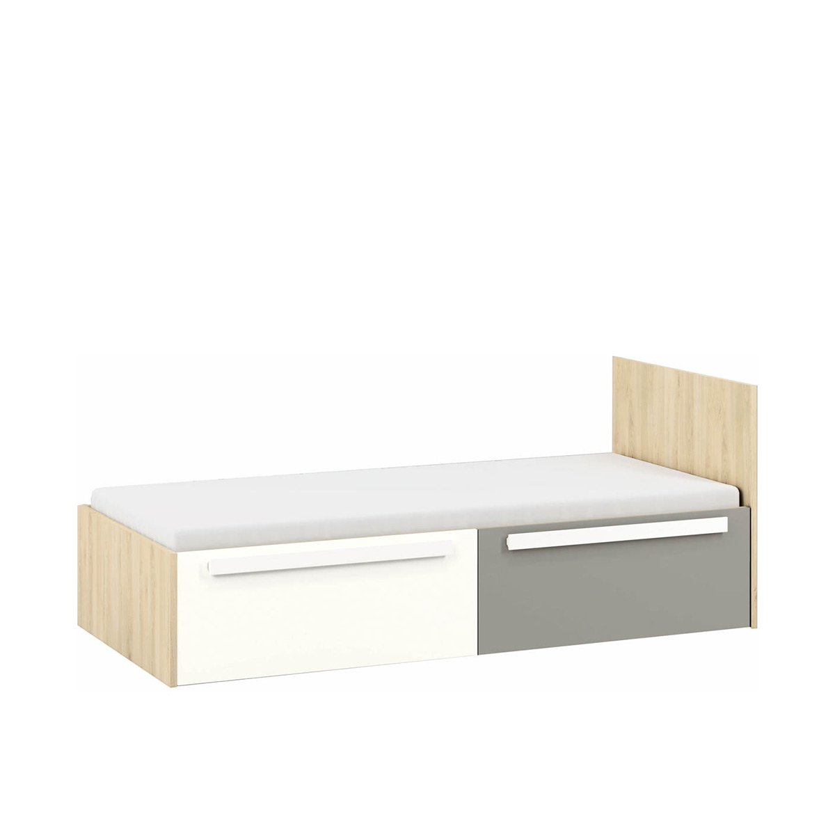 Łóżko 90x200 z szufladami Drop 17 pojedyncze 90 jednoosobowe młodzieżowe buk biały szary do pokoju sypialni