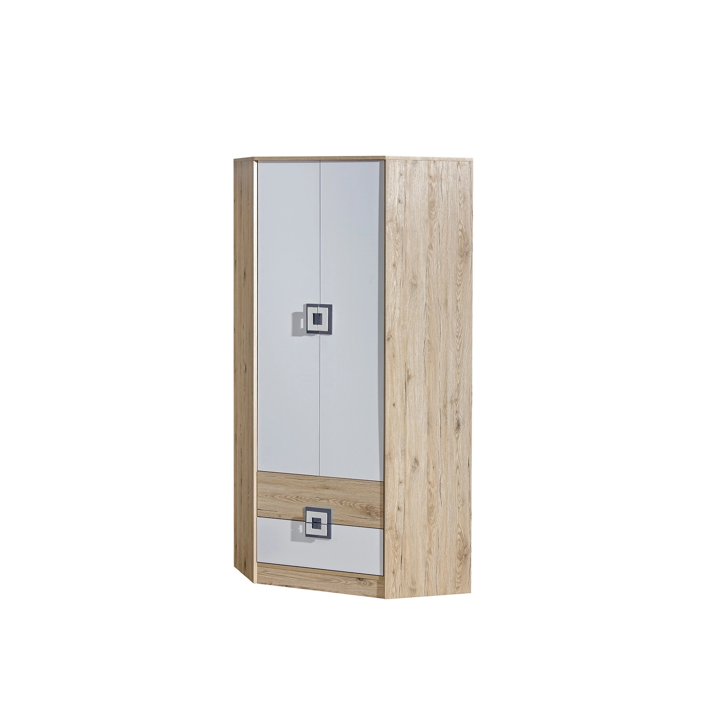 szafa 87 narożna Nico 02 z szufladami półkami drążkiem do pokoju