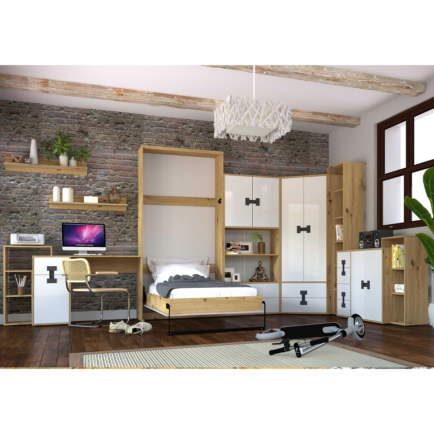 zestaw nowoczesny młodzieżowy Index 3 łóżko biurko szafa narożna
