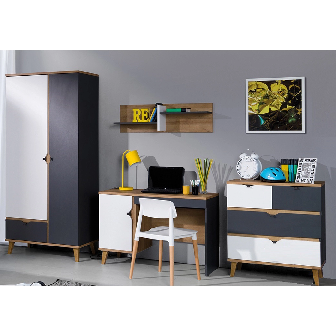zestaw ucznia młodzieży Memone 4 biurko komoda szafa meblościanka