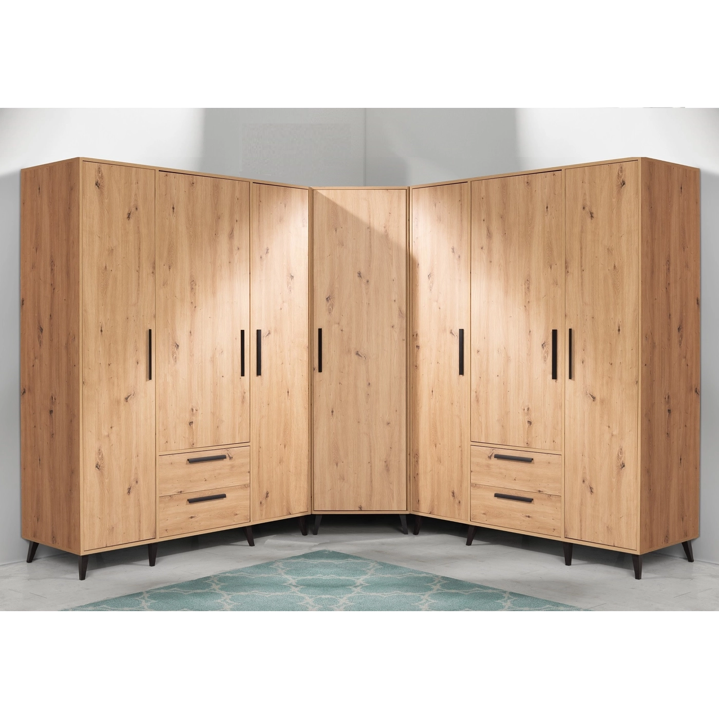 zestaw narożna garderoba ARTI 5 szafa rogowa duża na nogach do sypialni