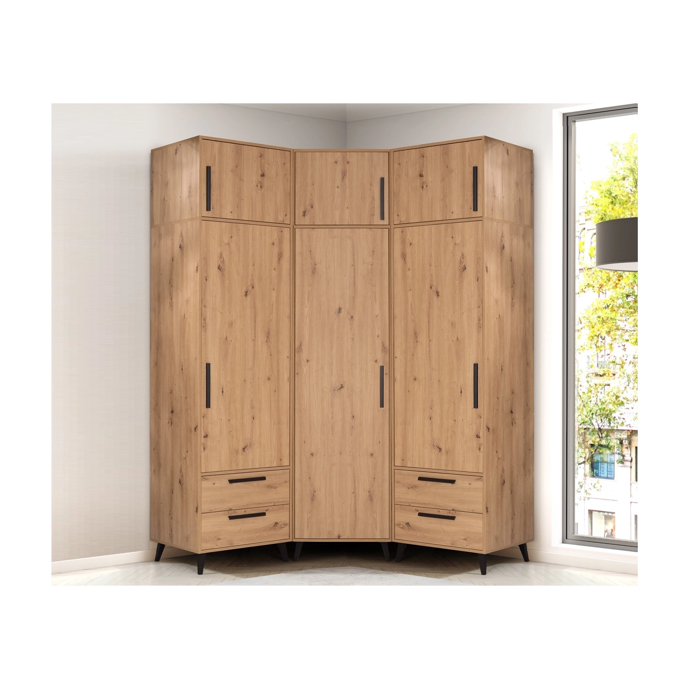 zestaw narożna wysoka duża garderoba ARTI 6 szafa bieliźniarka rogowa