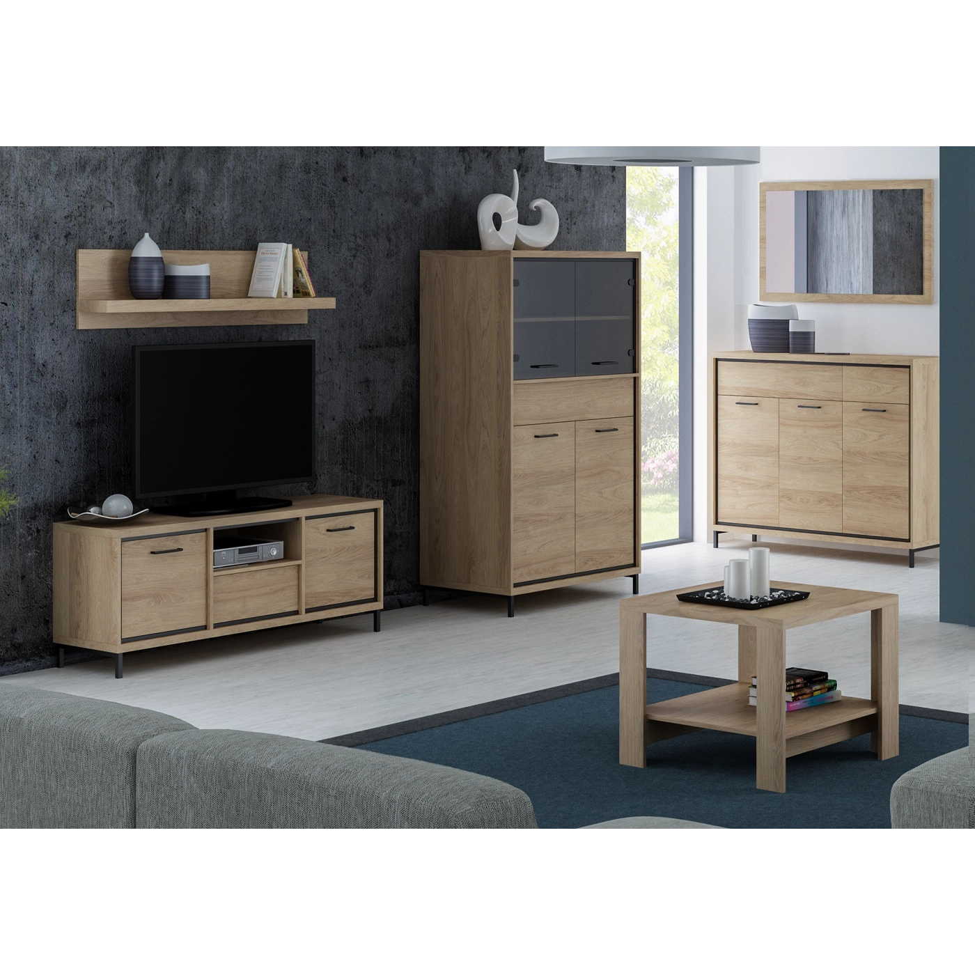 Zestaw mebli Mediolan 5 ława komoda rtv szafka witryna do pokoju