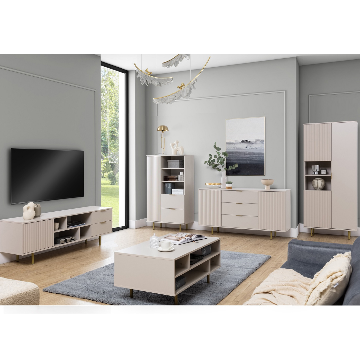 zestaw pokojowy nowoczesny Nubia 1 komoda regał ława na nóżkach