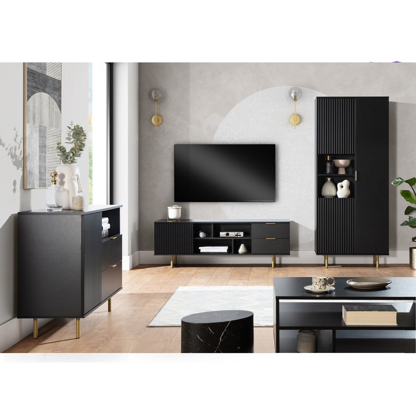 zestaw elegancki Nubia 2 komoda szafka rtv regał ława na nóżkach