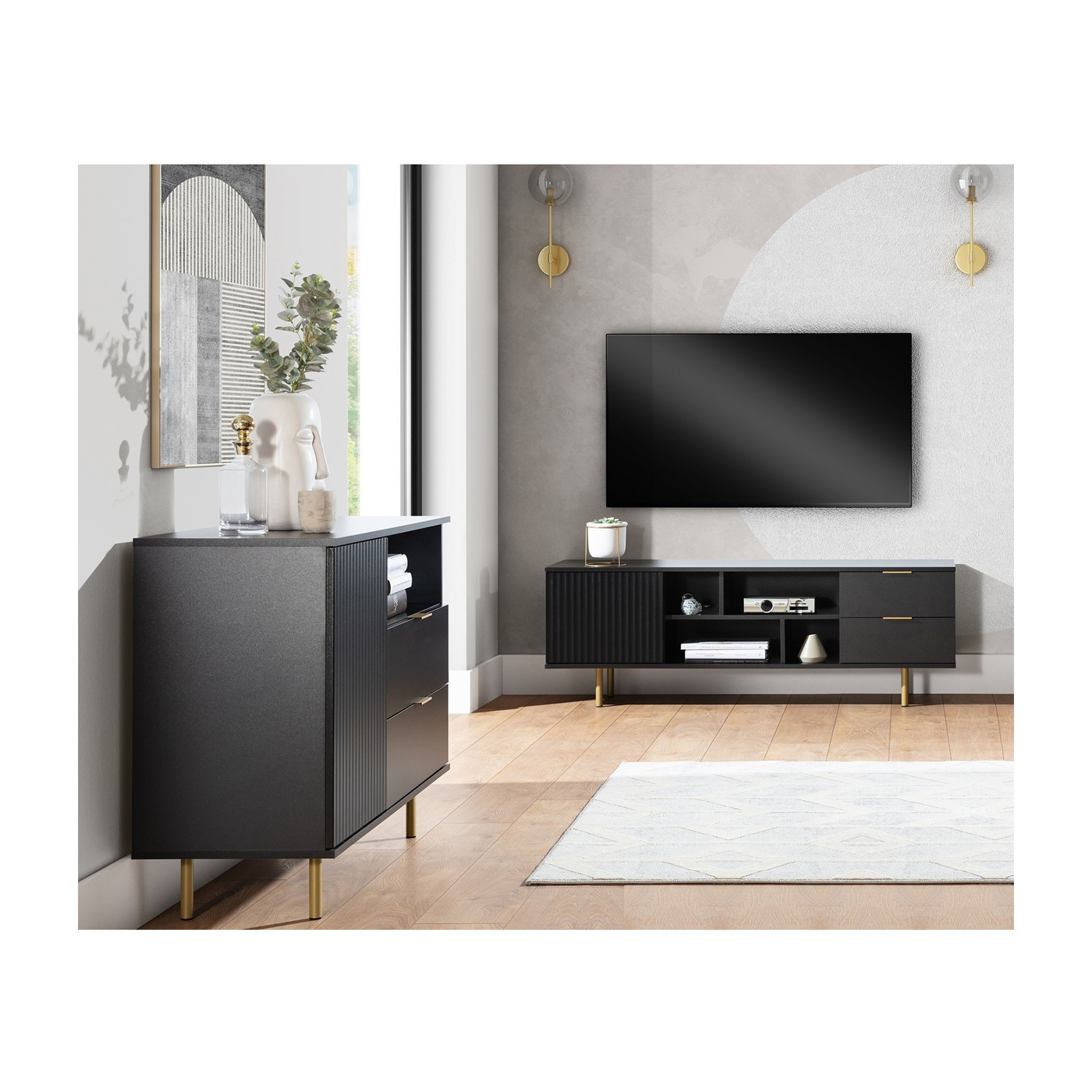 zestaw pokojowy Nubia 8 komoda rtv szafka frezowana na nóżkach