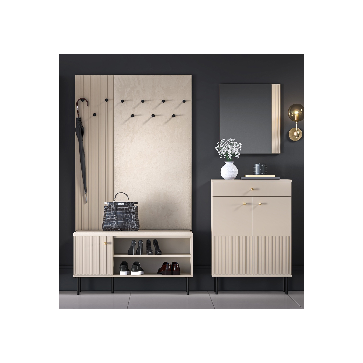 zestaw garderoba Sophie H wieszak siedzisko szafka na buty lustro