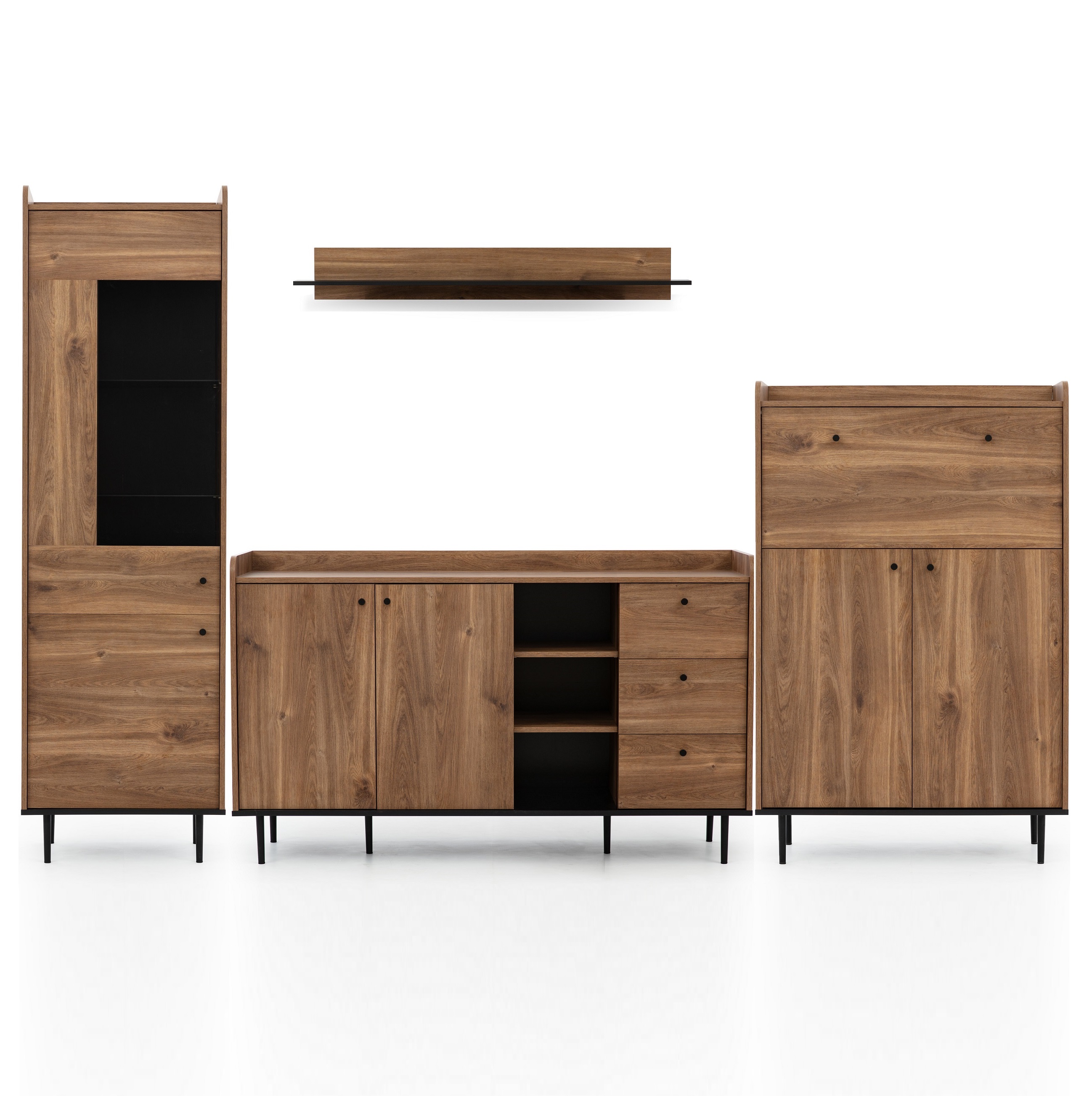 zestaw loft Vasina E na nóżkach komoda witryna szafka z barkiem