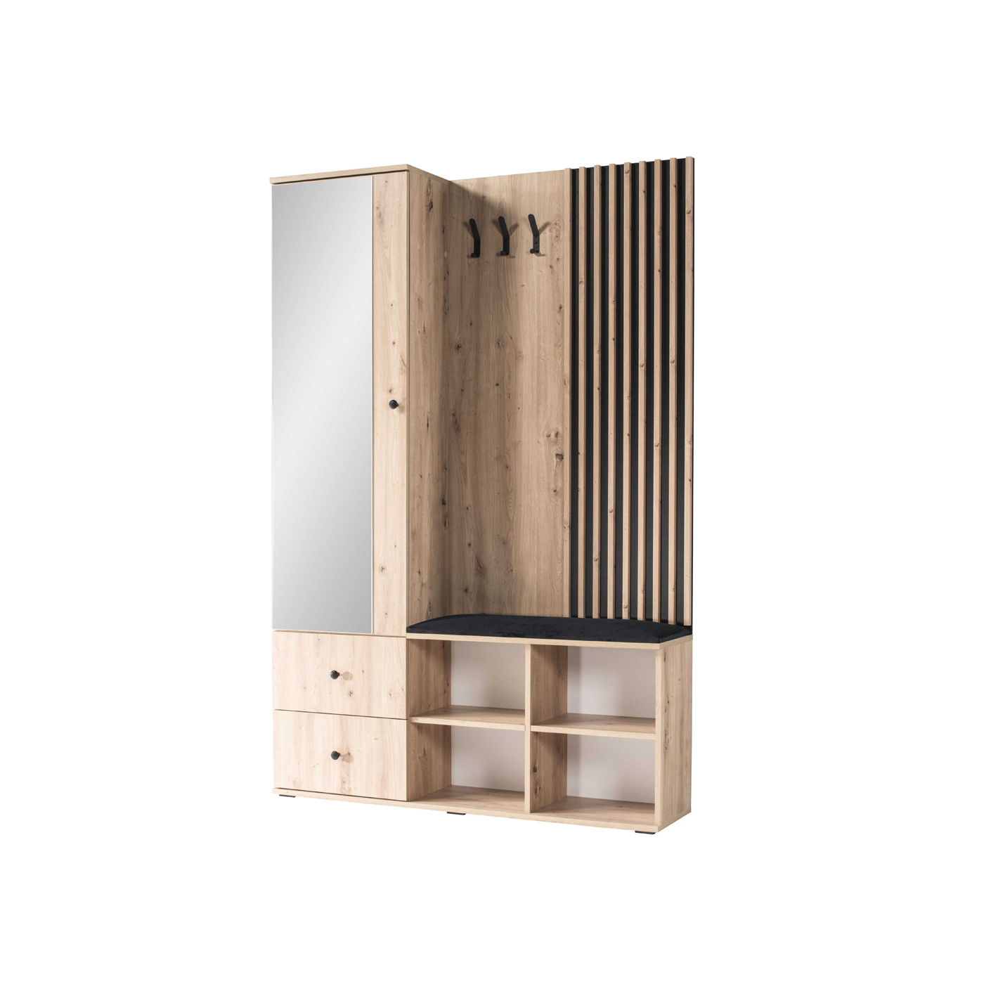 garderoba 128 ,5 z lustrem lamelami siedziskiem Cali loft nowoczesna