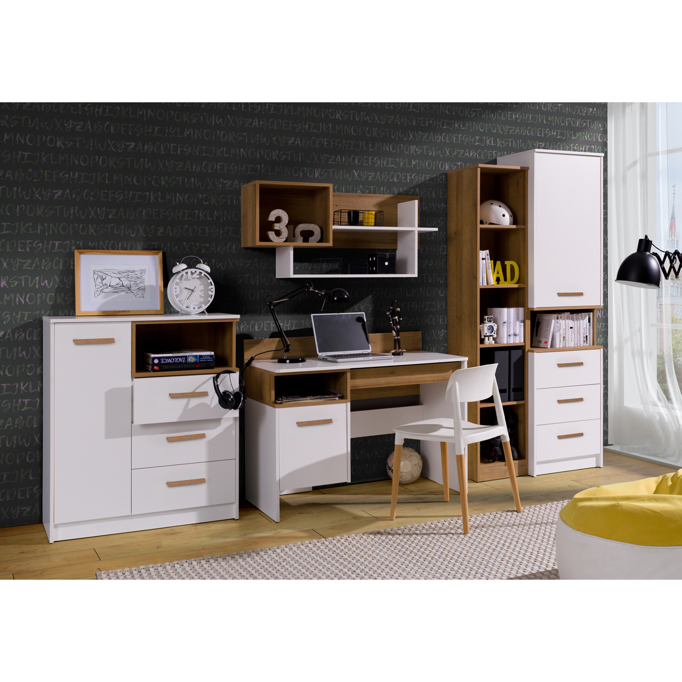 zestaw meble młodzieżowe Grant 1 biurko komoda regał meblościanka