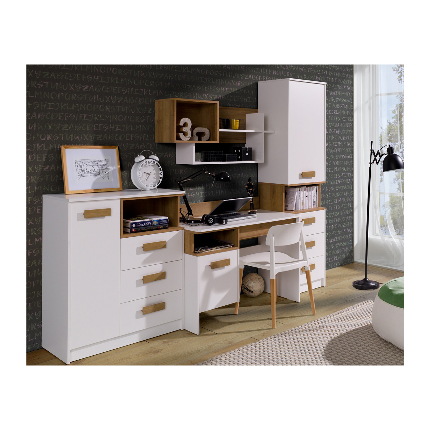 zestaw dla ucznia młodzieży dzieci Grant 2 biurko komoda regał komplet