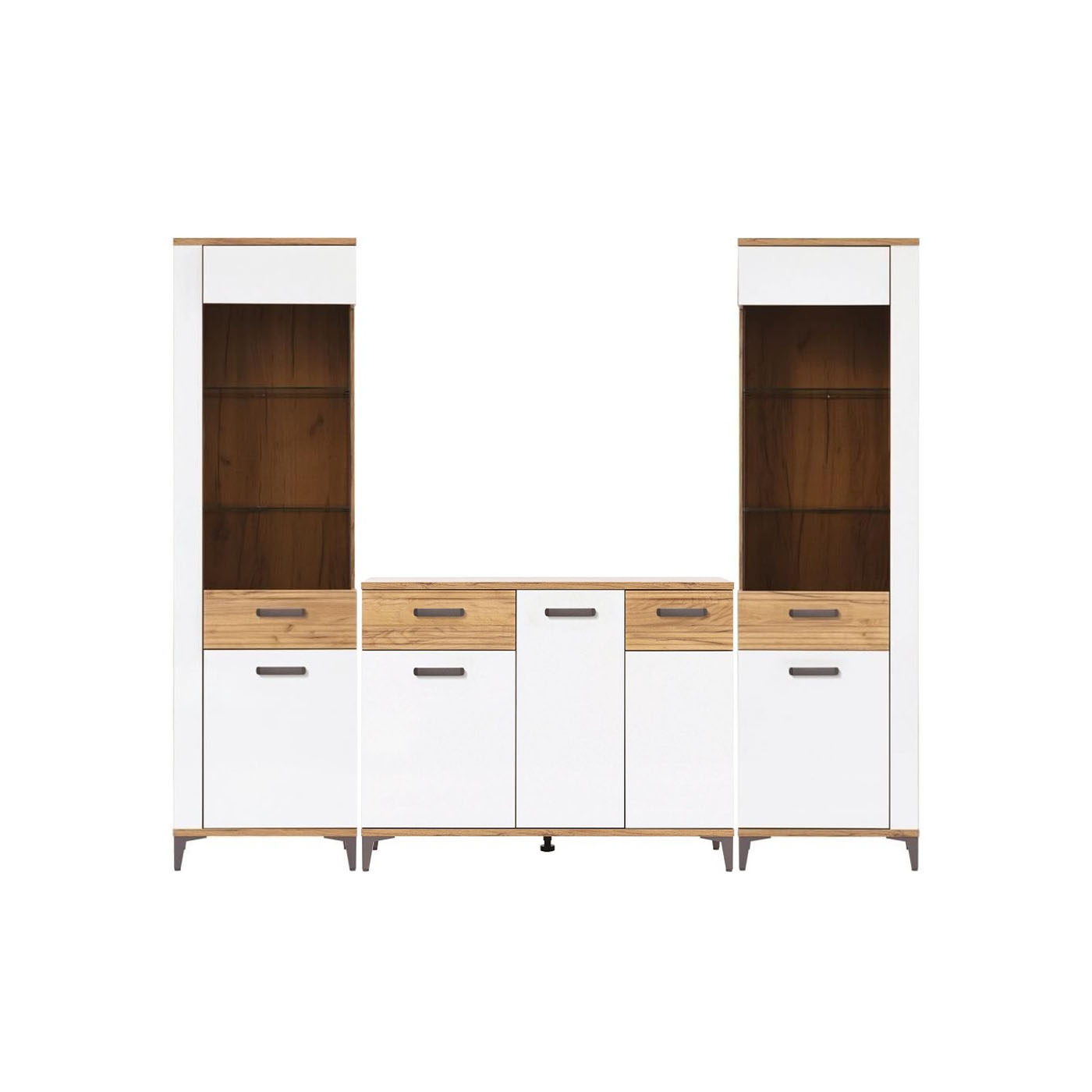 zestaw meblościanka Snobi 3 witryna komoda z nogami komplet biała