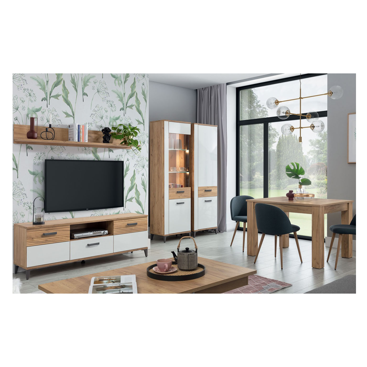 zestaw Snobi 4 ława rozkładana stół szafka rtv witryna regał do pokoju