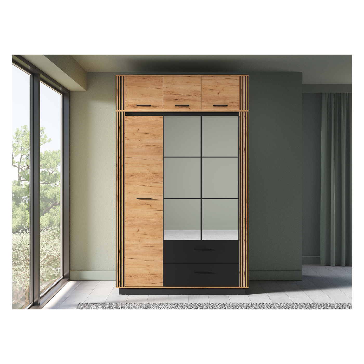 szafa 150 z nadstawką lustrem szufladami półkami Urso B wysoka loft