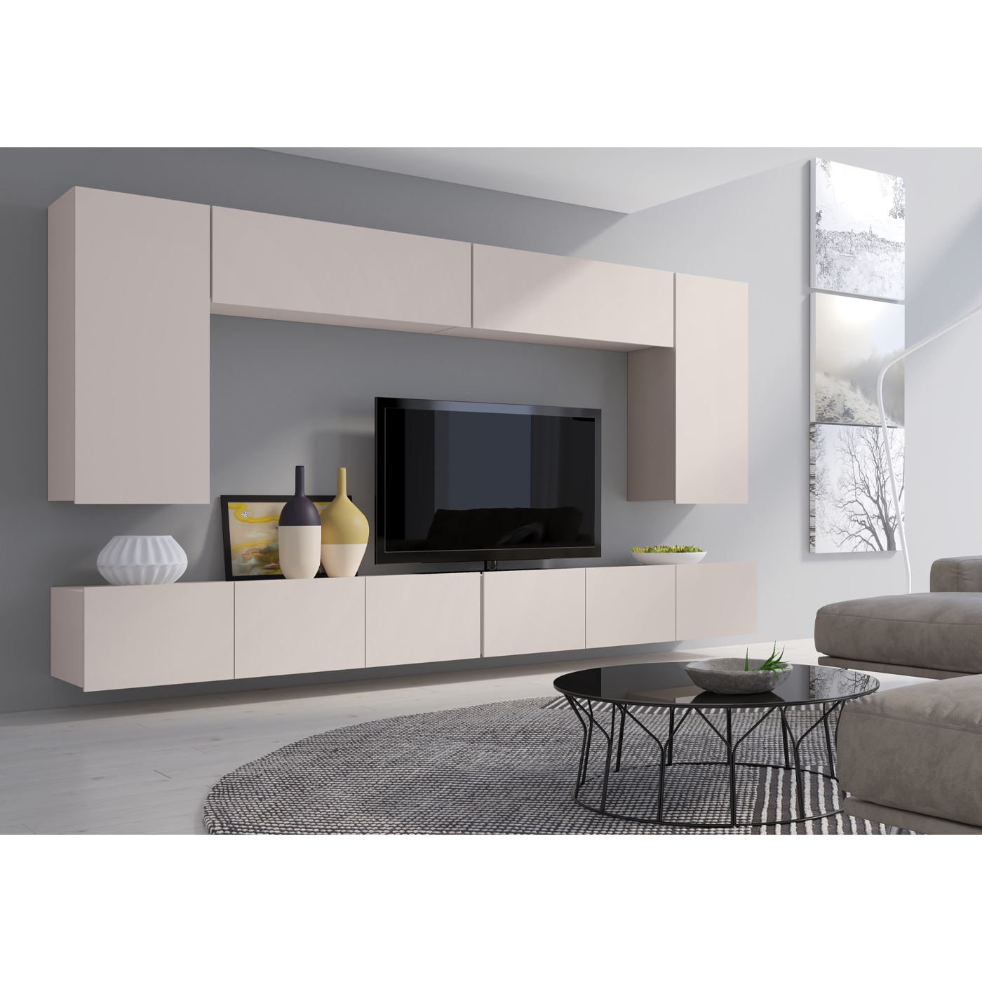 zestaw nowoczesny do salonu Calabrini 14 meblościanka wisząca rtv