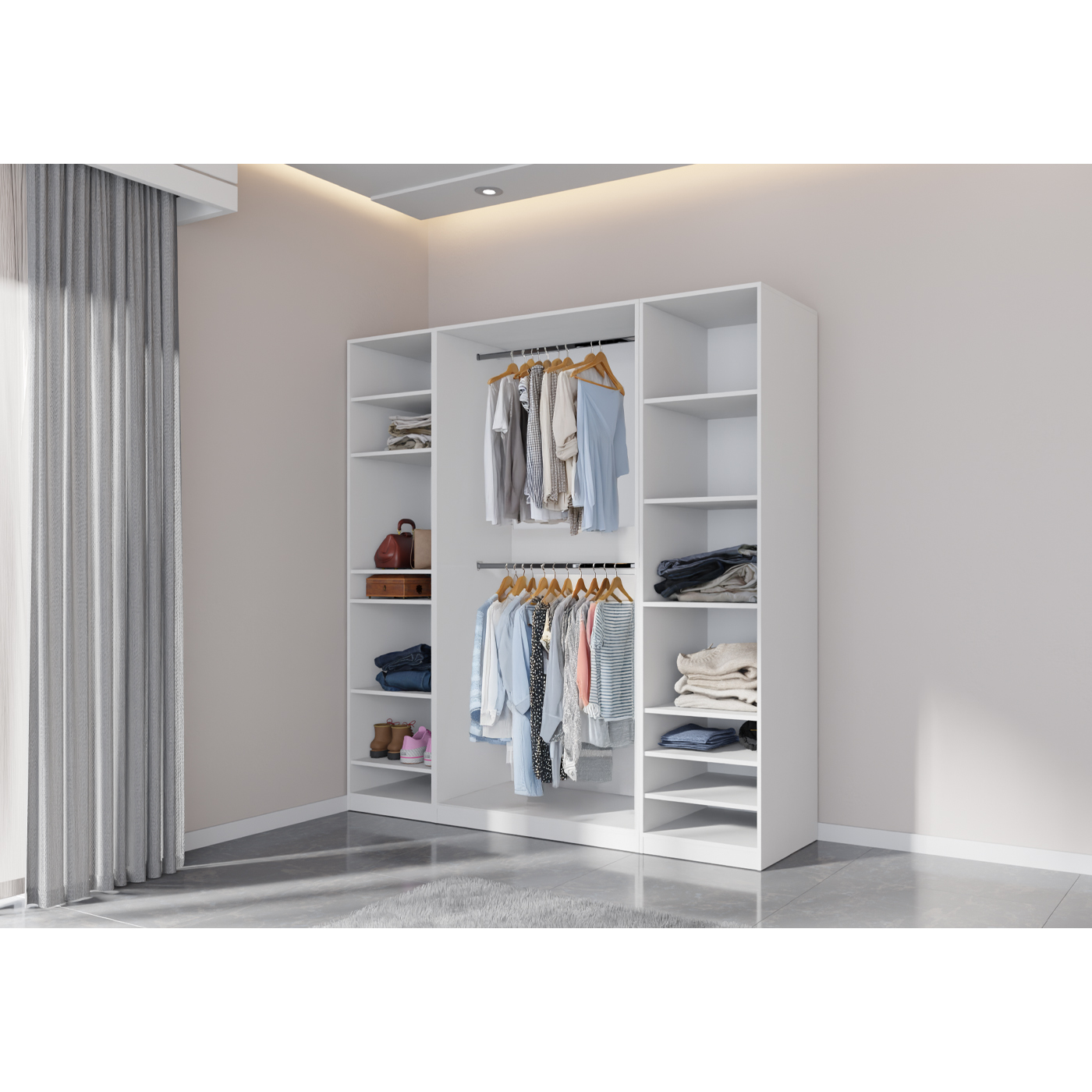 szafa 200 otwarta Tres G modułowa garderoba duża wysoka biała